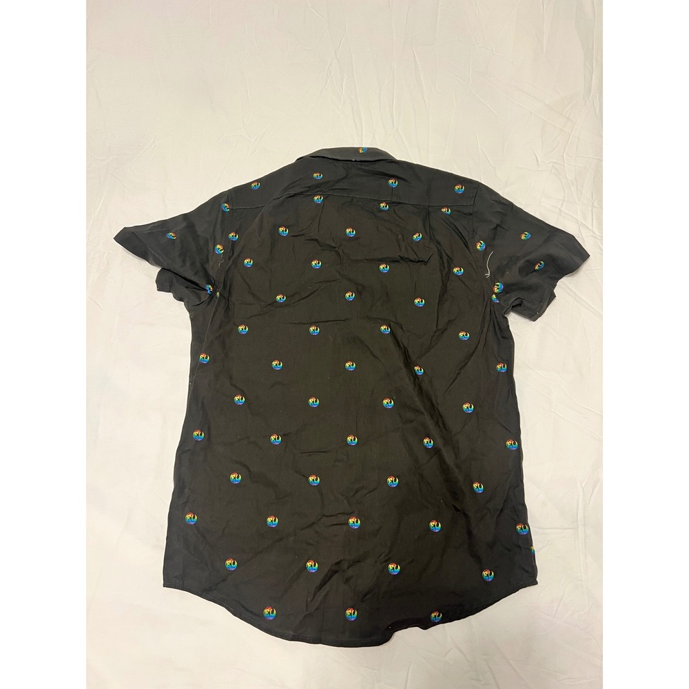 Disney Star Wars Pride Collection Mens Small Black Rainbow Logo Button DownShirt